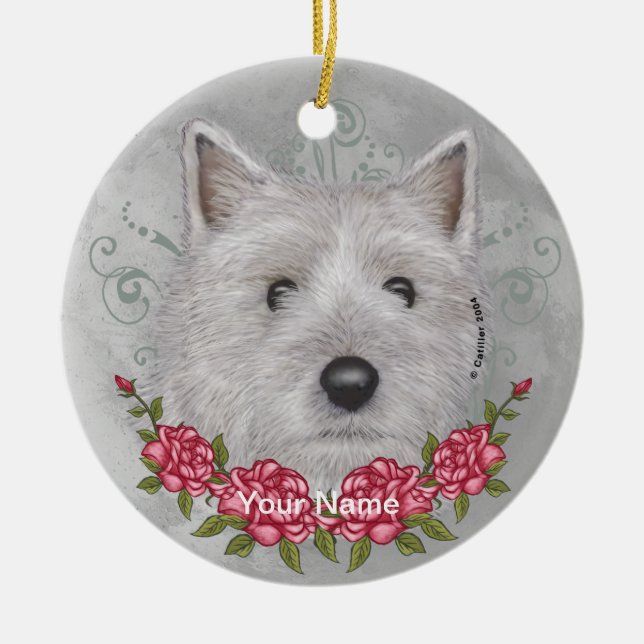 Ornamento De Cerâmica Rosa Cairn Terrier Ornament (Frente)