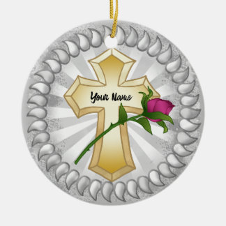 Ornamento De Cerâmica Rosa Christian Cross