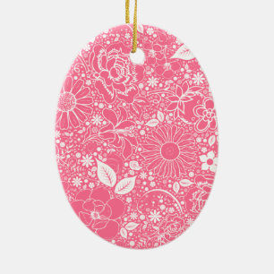 Ornamento De Cerâmica Rosa claro de Belezas Botânicas OVAL ORNAMENT