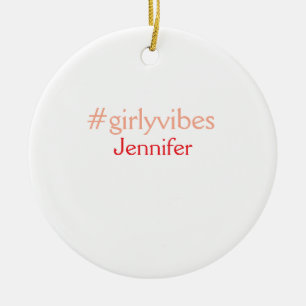 Ornamento De Cerâmica Rosa claro de hashtag Bossbabe adiciona nome e che