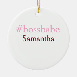 Ornamento De Cerâmica Rosa claro de hashtag Bossbabe adiciona nome e che