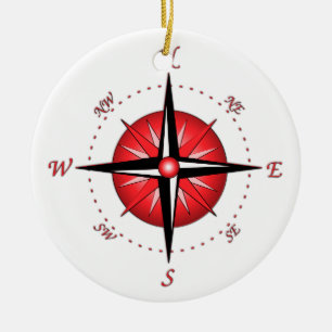 Ornamento De Cerâmica Rosa de compasso vermelho