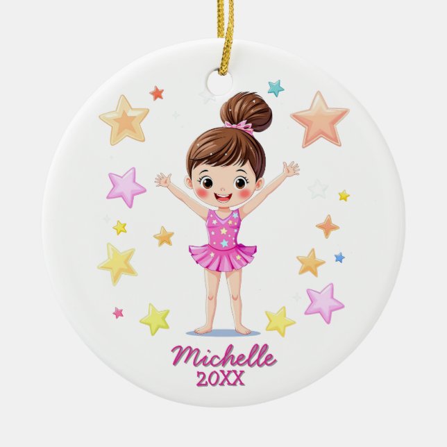 Ornamento De Cerâmica Rosa de Natal da Pequena Gymnast Personalizada (Frente)