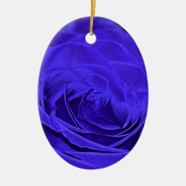 Ornamento De Cerâmica Rosa de Veludo Azul (Frente)