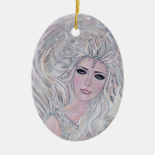 Ornamento De Cerâmica Rosa do Angel Winter por Renee Lavoie