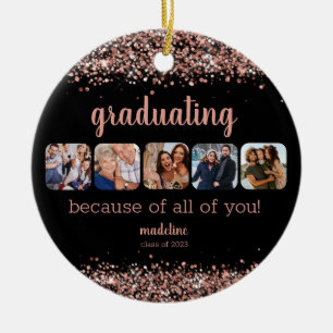 Ornamento De Cerâmica Rosa Dourada Glitter Por Causa do Formando Fotográ