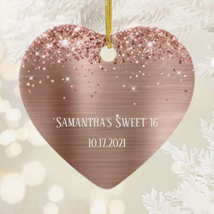 Ornamento De Cerâmica Rosa Dourado Brilhante Personalizado Sweet 16