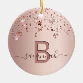 Ornamento De Cerâmica Rosa dourado - estrelas do monograma