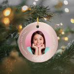 Ornamento De Cerâmica Rosa dourado foto personalizada do blush Sweet 16<br><div class="desc">Um clássico rosa dourado,  fundo de gradiente de descarga. Texto branco. Personalize e adicione um nome,  data,  idade e foto.</div>