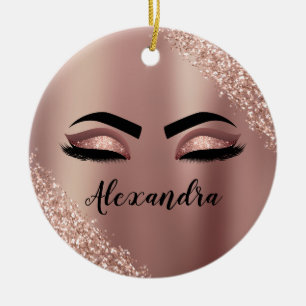 Ornamento De Cerâmica Rosa Dourado Monograma Cor-de-rosa com Lobras bril