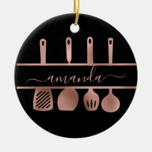 Ornamento De Cerâmica Rosa Dourado Utensílios Baía de Cozinhar de Chef P