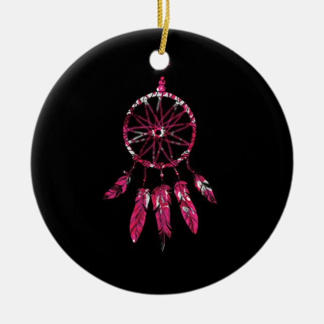 Ornamento De Cerâmica Rosa Dreamcatcher Penas Nativas Americanas (Frente)