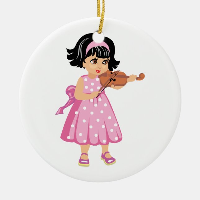 Ornamento De Cerâmica rosa dress.png da rapariga do jogador do violino (Frente)