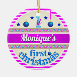 Ornamento De Cerâmica Rosa e Azul / As 1ruas do seu bebê Primeiro Natal