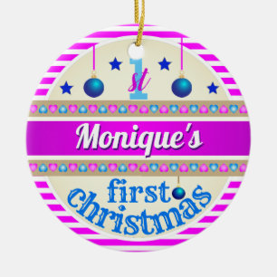Ornamento De Cerâmica Rosa e Azul / As 1ruas do seu bebê Primeiro Natal