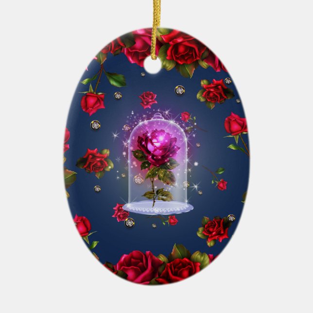 Ornamento De Cerâmica Rosa Encantada Magicamente Bela Vermelha (Frente)