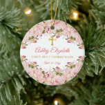 Ornamento De Cerâmica Rosa Garden Floral Girl First Santa Foto Comunitár<br><div class="desc">Design de foto do Jardim Floral de Rosa,  doce,  menina floral da Primeira Comunhão Santa.  Basta adicionar o nome da sua filha e o primeiro encontro de comunhão sagrado na frente e foto atrás.</div>