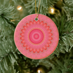 Ornamento De Cerâmica Rosa, Laranja e Amarelo Mandala