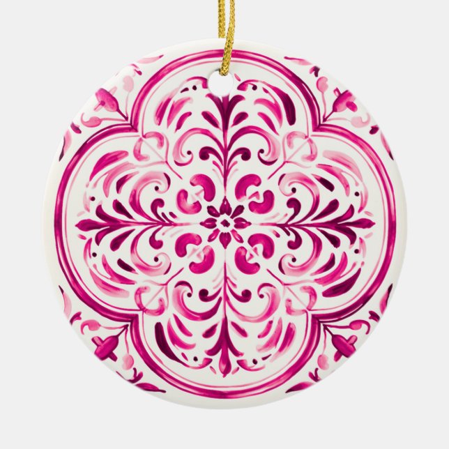 Ornamento De Cerâmica Rosa Majólica (Frente)