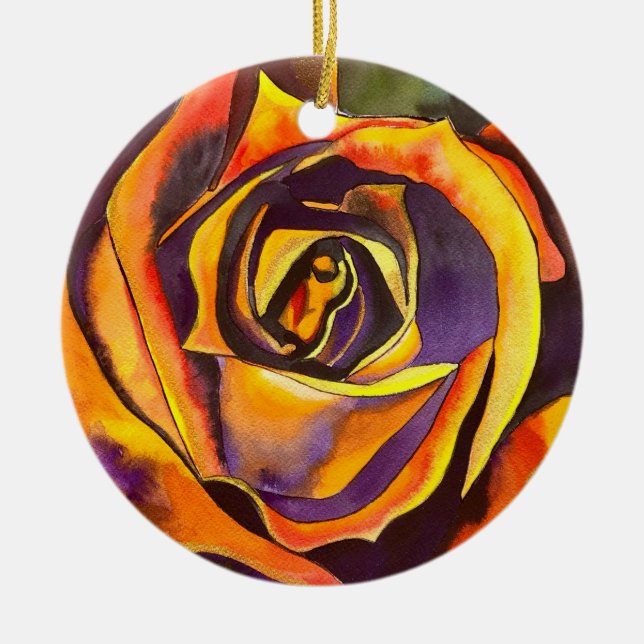 Ornamento De Cerâmica Rosa ouro Art (Frente)