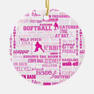 Ornamento De Cerâmica Rosa personalizado 2 das meninas do softball