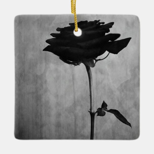 Ornamento De Cerâmica Rosa preto gótico (Frente)