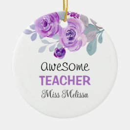 Ornamento De Cerâmica Rosa Roxo Elegante Presente para Professora Incrív
