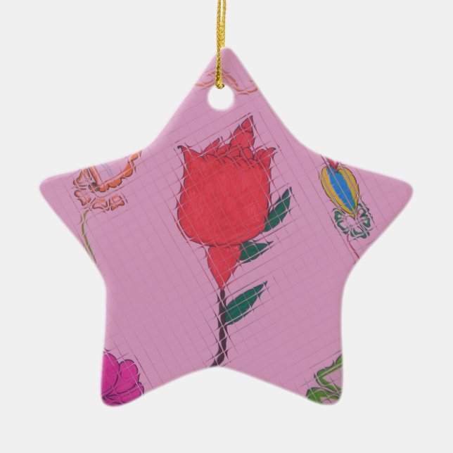 Ornamento De Cerâmica Rosa vermelha a rosa: Impressão/Gráfico de Borda F (Frente)