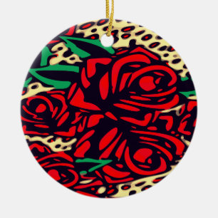 Ornamento De Cerâmica Rosa vermelha Animal Print Safari Cerâmica Ornamen