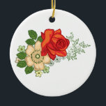 Ornamento De Cerâmica Rosa vermelha e margaridas<br><div class="desc">Belo e colorido buquê de flores,  rosa vermelha e margaridas brancas.</div>