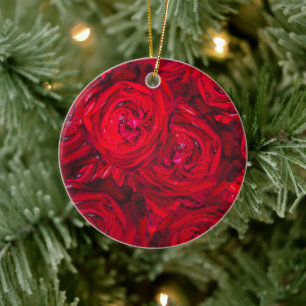 Ornamento De Cerâmica Rosa vermelha floresce com colírio - fotografia