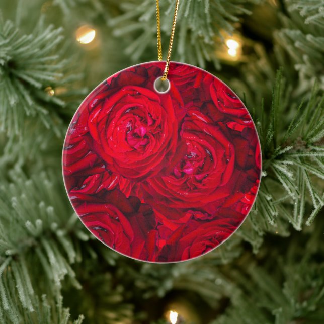 Ornamento De Cerâmica Rosa vermelha floresce com colírio - fotografia (Árvore)