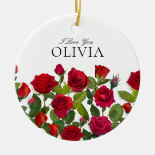 Ornamento De Cerâmica Rosa Vermelha Moderna Minimalista Nome Eu Te Amo