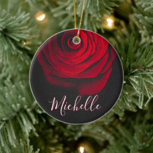 Ornamento De Cerâmica Rosa vermelha monográfica personalizada fotografia