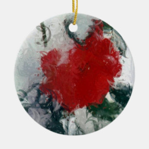 Ornamento De Cerâmica rosa vermelha na Neve