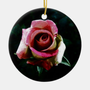 Ornamento De Cerâmica Rosa vermelha pintada a óleo