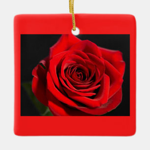 Ornamento De Cerâmica Rosa vermelha romântica festiva