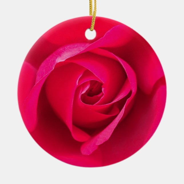 Ornamento De Cerâmica Rosa Vermelho Romântico Rosa v2 (Frente)