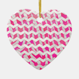 Ornamento De Cerâmica Rosa Vibrante e Listras Zig-Zag Brancas de Zebra