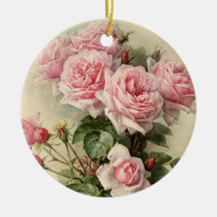 Ornamento De Cerâmica Rosas cor-de-rosa do Victorian do chique