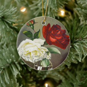 Ornamento De Cerâmica Rosas de Jardim Antigas em um Vaso de Vidro