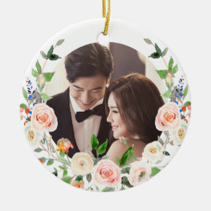 Ornamento De Cerâmica Rosas de Laminação PixDezines, Primeiro Natal