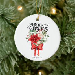 Ornamento De Cerâmica Rosas de Poinsettia Buquê de Flor de Natal