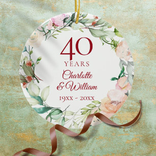 Ornamento De Cerâmica Rosas de Verão Doce Garland 40º Aniversário