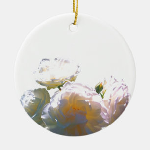Ornamento De Cerâmica Rosas elegantes branco pêssego laranja rubor