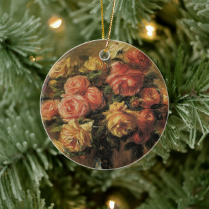 Ornamento De Cerâmica Rosas em um Vaso de Pierre Renoir, Arte Fino Antig