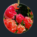 Ornamento De Cerâmica Rosas florais cor-de-laranja-rosa Elegante<br><div class="desc">jardim de rosa de coral romântico - foto de H cooper</div>