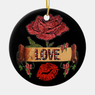 Ornamento De Cerâmica Rosas Rockabilly RAB, Amor & Batom