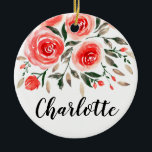 Ornamento De Cerâmica Rosas Rosa Personalizadas Floral de Aquarela<br><div class="desc">Lindas rosas cor-de-rosa ilustração floral de aquarela sobre ornamento.</div>