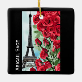 Ornamento De Cerâmica Rosas vermelhas de torre Eiffel personalizadas mod